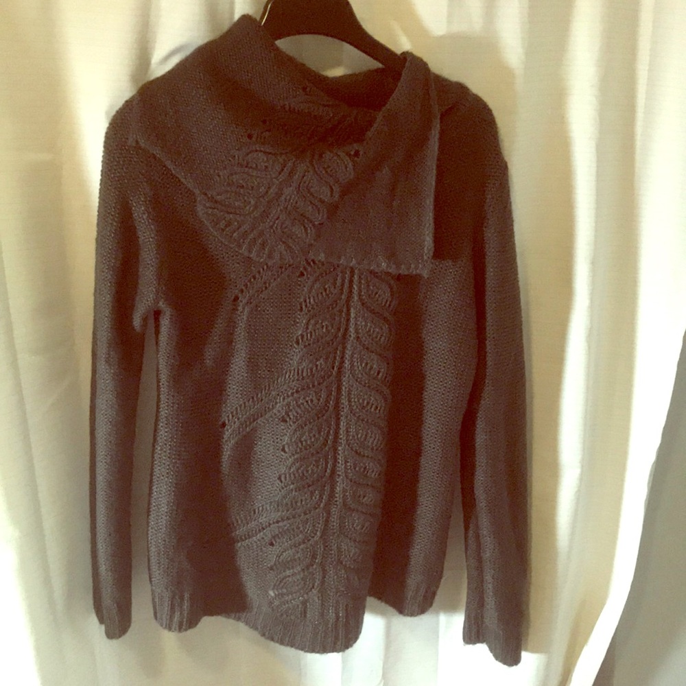 Dark grey asymmetrical cowl neck sweater